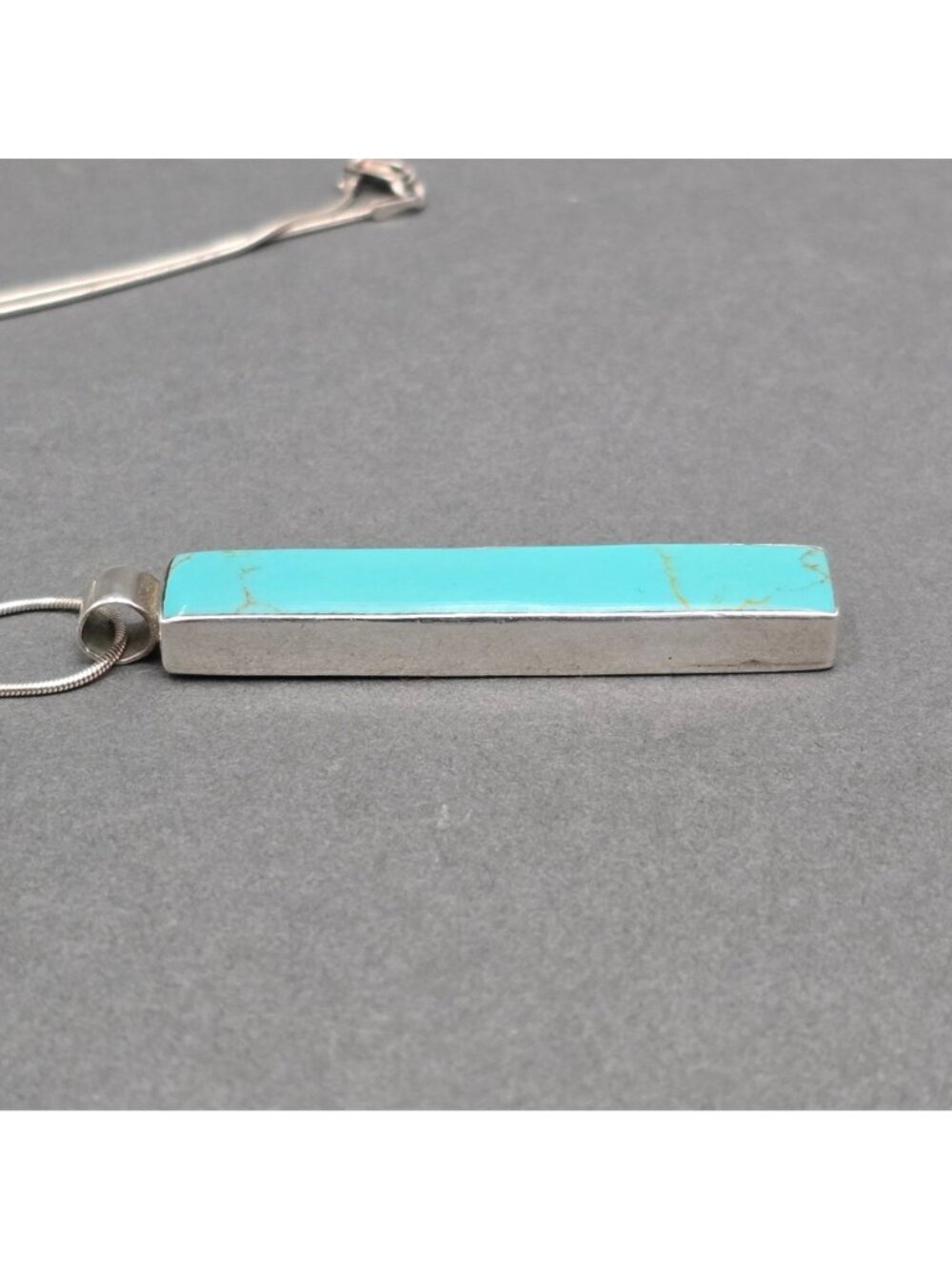 Vintage Sterling Silver Turquoise Bar Pendant Necklace 18" 925 Southwestern ATI - Picture 9 of 16